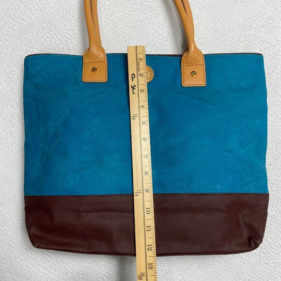 Tory Burch Jaden Bag Coconut Blue Brown Canvas Leather Shopping Tote Purse Women - Picture 3 of 12